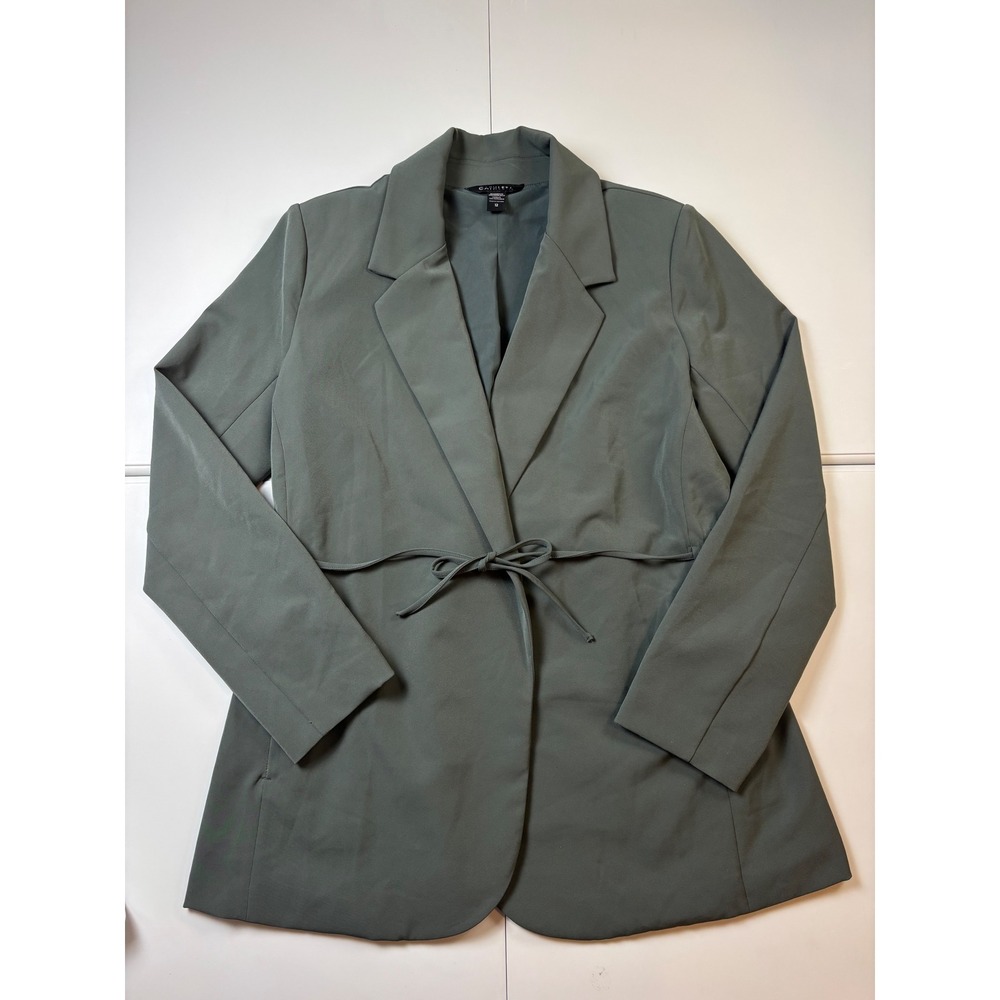 NWOT Athleta Endless PrimaTwill Blazer Womens 12 Smoked Spruce Green Tie Waist